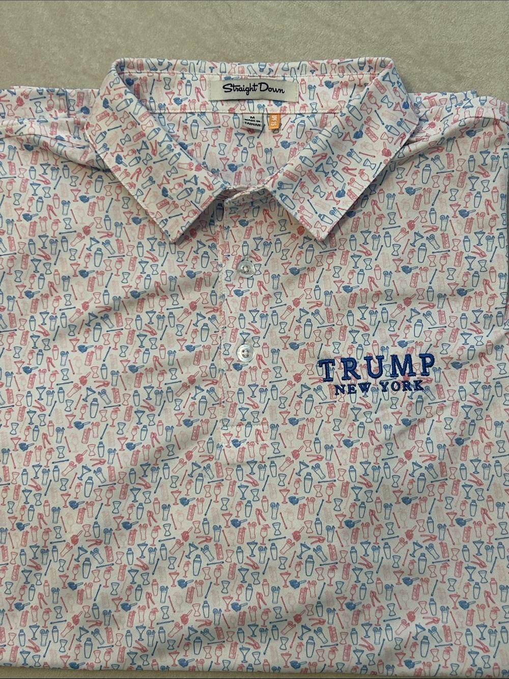 Straight Down Trump New York Spirit Cocktail Print Performance Golf Polo Shirt M